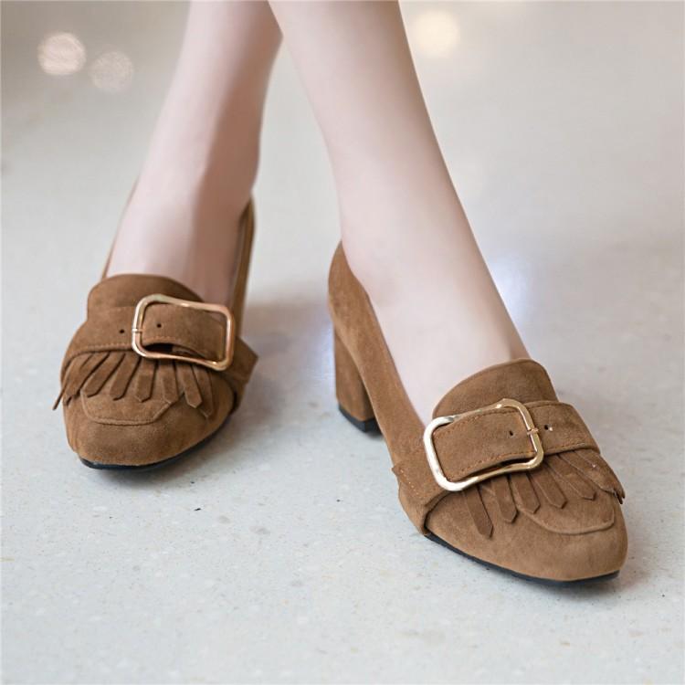 

Oversized ladies high heels women shoes woman pumps Square-headed, thick-heeled, square-buttoned single shoes, Black