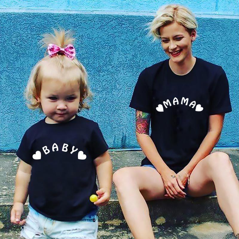 

mommy and me clothes Cotton t shirt love mama baby Family Look Boys son outfits Mom Mother Clothes mother and daughter1, Ama-black