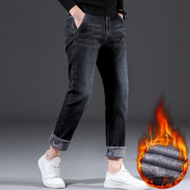 

Plus Size 42 44 46 Men Warm Thick Jeans 2020 Winter New Style Business Fashion Slim Fit Stretch Black Jean Trousers Brand Pants, Fleecee 923