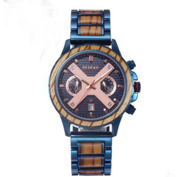 

HWP New Wood Quartz Movement Men Watch Chronograph Wooden Case Full Fuction Wooden Case Black Dial Male Watch Wooden Band Free Shipping, Brown