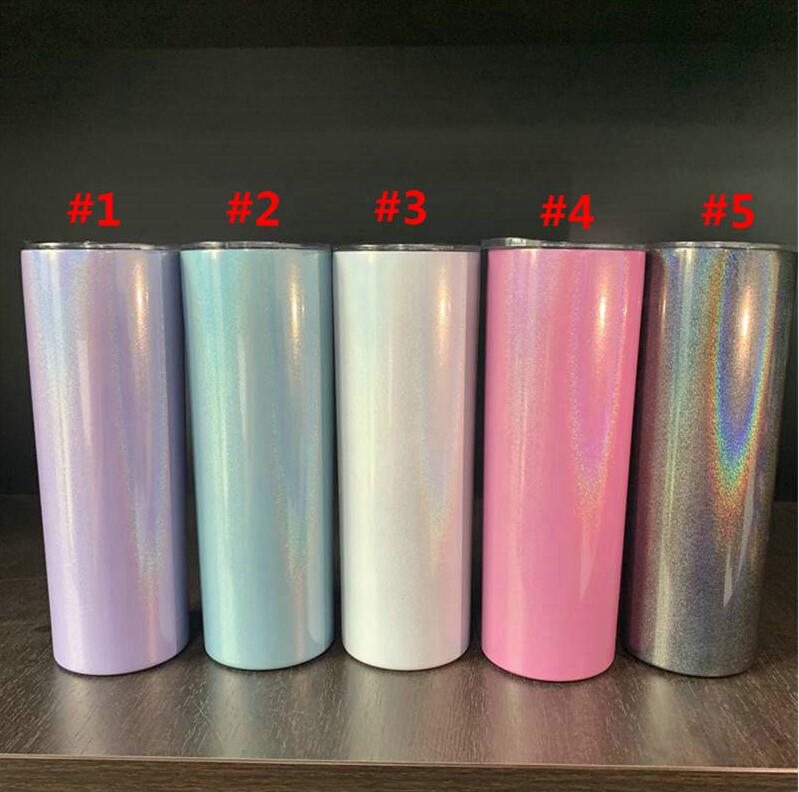

Sublimation 20oz Glitter Tumblers Stainless Steel Skinny Tumbler Rainbow Tumblers Vacuum Insulated Beer Mugs with Straw Sea Shipping W45, Multi-color