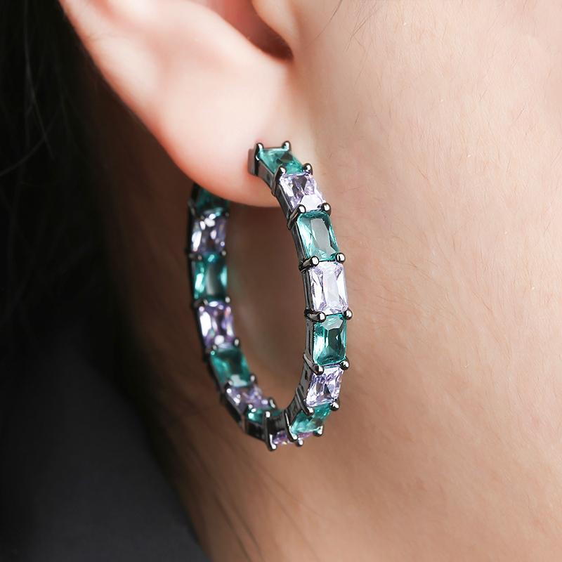 

New White Black Copper Colorful Medium Rectangle Cubic Zirconia Big Round Earrings Female Party Gift Womens Fashion jewelry