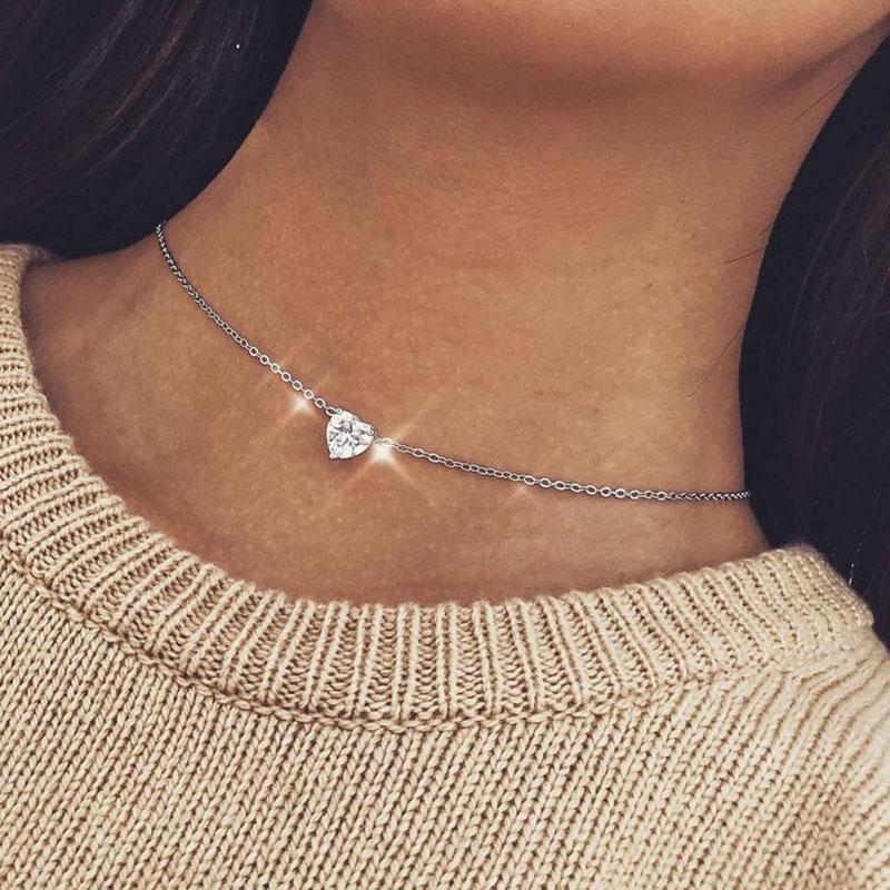 

Heart Crystal Trendy Girl Necklace Chain Women Silver Color Trendy Choker Necklaces Jewelry Lady Collares Collier Naszyjnik