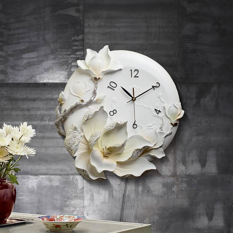 

Luxury Embossed European Home Peony Silent Wall Clock Ornament Modern Living room Craft Decoration Art YHJ021205