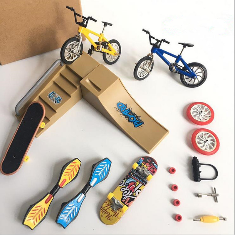 8Pcs Tech Deck Finger Bike Bicicleta y patineta Niños Niños Rueda Juguetes Regalos Junlinto