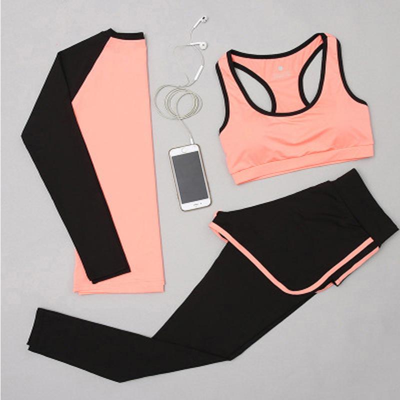 

New Arrivals Sport Set Women Sportwear Quick Dry Yoga Set Off Bra+Clothes+Pant Gym Running Exercise Yoga Suit Top, Black