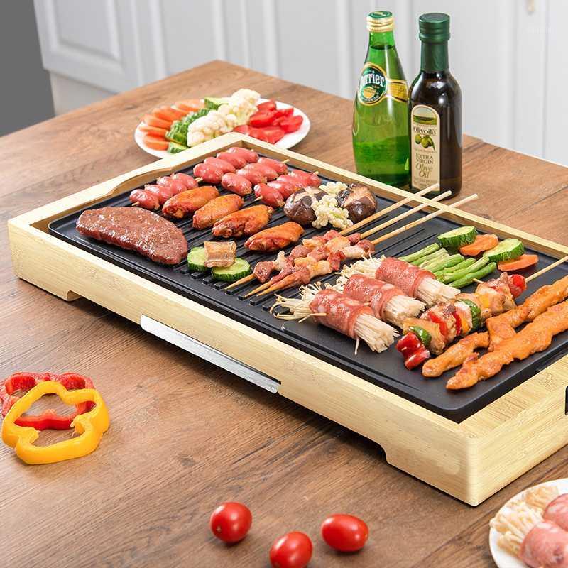 

Bamboo Body barbecue machine household smokeless electric baking barbecue dish non-stick electric raclette grill1