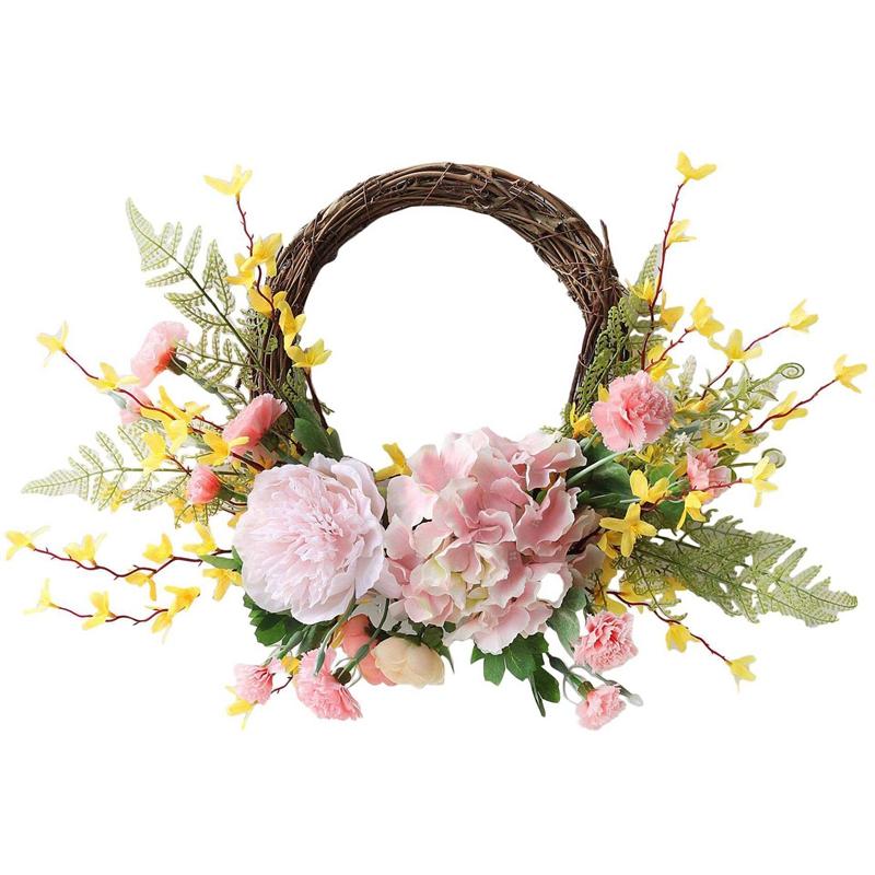 

Artificial Carnation Wreath for Front Door Faux Farmhouse Garland for Wall Hanging, Home Wall Window Table Wedding Decor, As shown in color