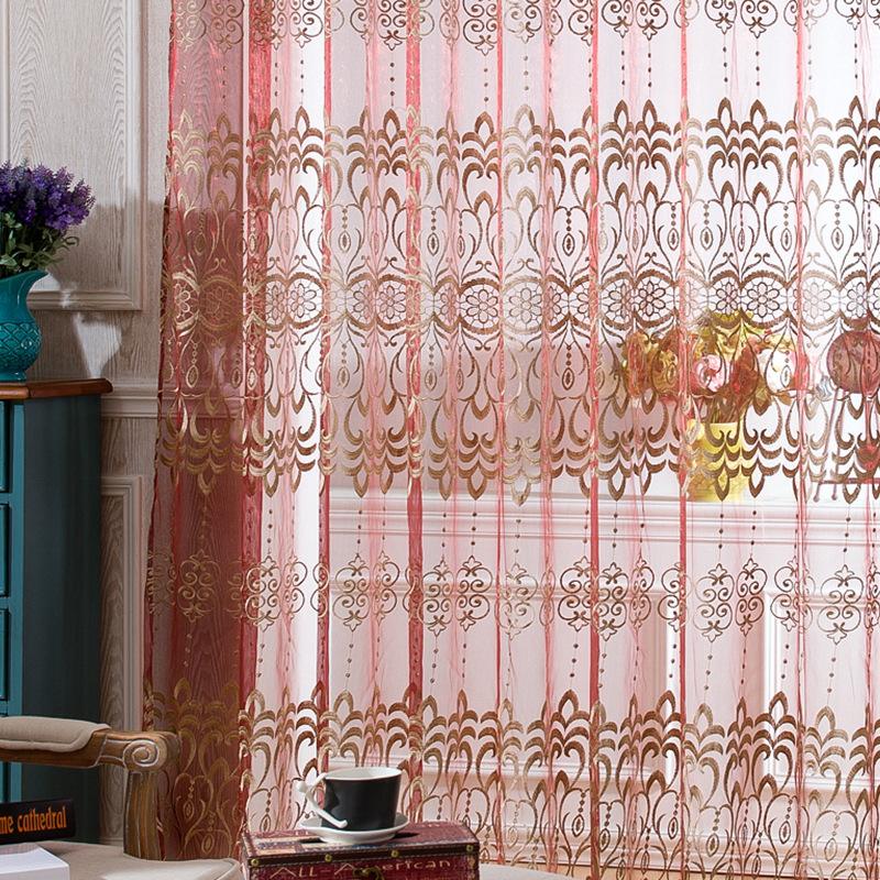 

Luxury Red Embroidered Curtains Tulle Window Curtains For Living Room Bedroom Cortinas Jacquard Voile Translucidus 2*2.6m 1Pcs, 1 pcs red voile