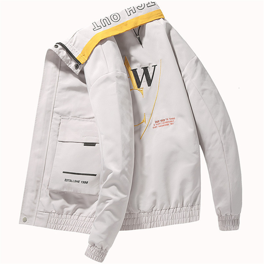 

2021 New Patchwork Embroidery Zipper Fashion Tracksuit Coat Hip Tooling Jacket Men Streetwear B6E4, Gray 4