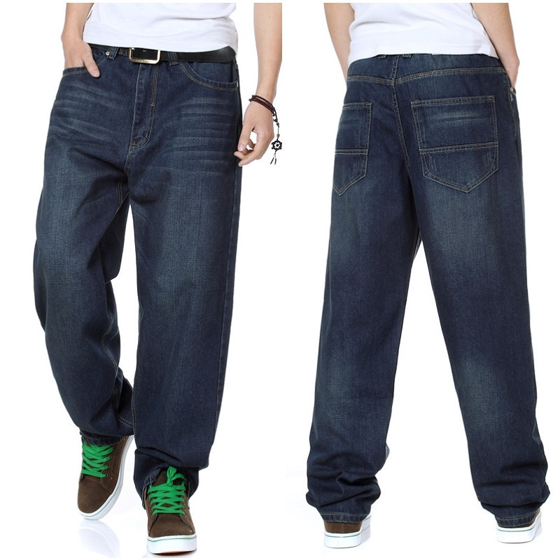 

Brim Men's Big Hip-hop Casual Washed Jeans Fashion Street Skate Pants Size 30-44-46 9mze, Blue