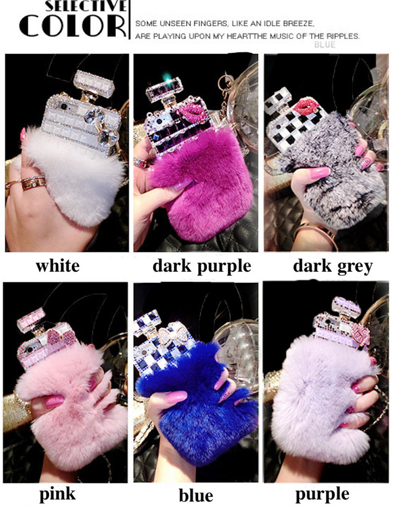 

Fur Perfume Bottle Phone Case For iPhone 12 Pro 8 Plus 11XS Max XR Samsung Galaxy S10 S20 Ultra S8 S9 Note 10, Black&white per color 10pcs moq