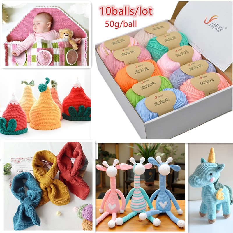 

500g 10balls/lot Milk Cotton Baby Wool for DIY Knitting Children Hand Knitted Knit Blanket Crochet Yarn T200601, 10balls without tool