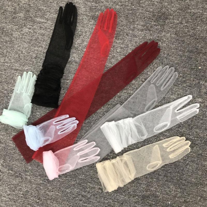 

omen Female Ladies See Through Transparent Tulle Full Finger Long Gloves Mittens for Formal Party Photography Accessories1