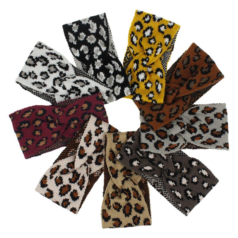 

Autumn Winter Knitting Fabric Leopard Knot Cross Elastic Headbands Hairband For Women Girls Turban Hairbands Hair Accessories