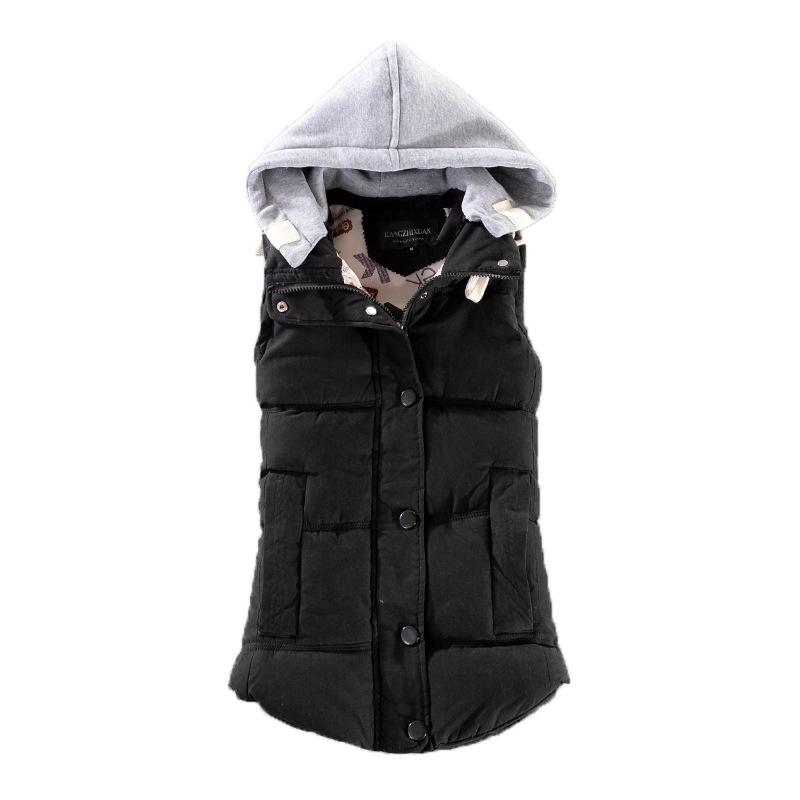 

New autumn and winter oversize 6XL warm fashion cotton ladies sleeveless hooded leisure thickening women detachable hooded vest, Blue