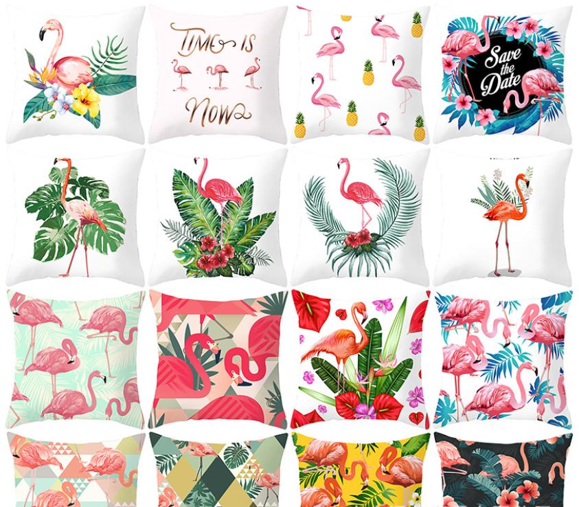

Home Decorative Pillowcases Print Plant Flamingo Cushion Cases Tropical Plants Flamingoes Pillow Case 18x18 Pillow Covers, 45x45cm