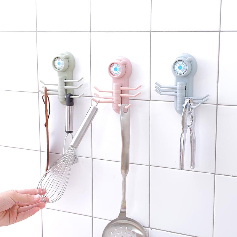 

Kitchen Hook Six-prong Hook Kitchen Cooking Tool Adhesive Hooks Bathroom Towel Bath Ball Holder Wall Bag Key Hanger Home Storage