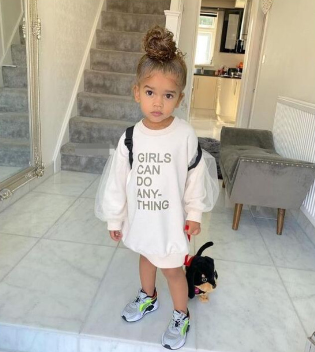 

2022 Spring INS Girls letter printed sweatshirt kids gauze puff sleeve long jumper children casual clothing A8397, White