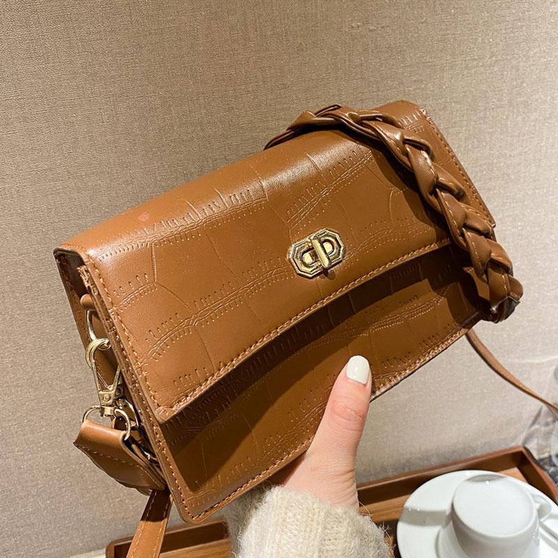 

Retro Stone Prints Handbag For Women Pu Leather Designer Shoulder Bag Fashion Female Crossbody Bag Brand Square Lady, Black