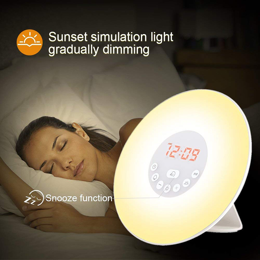 

2021 New Touch Sensing Digital Alarm Clock Sunrise Sunset Led Time Display Morning Wake Up Lights with Fm Radio Desktop Beside Night Fh8q