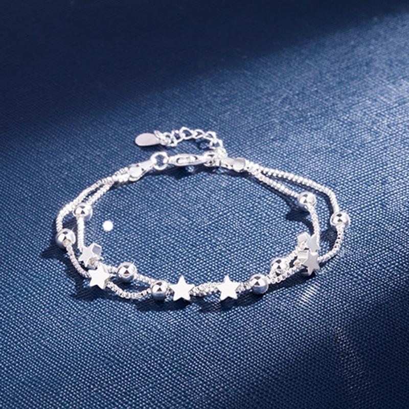 

Charm Bracelets Elegant Chain Bracelet Silver Color Beads Stars For Women Female Link Jewelry Gift