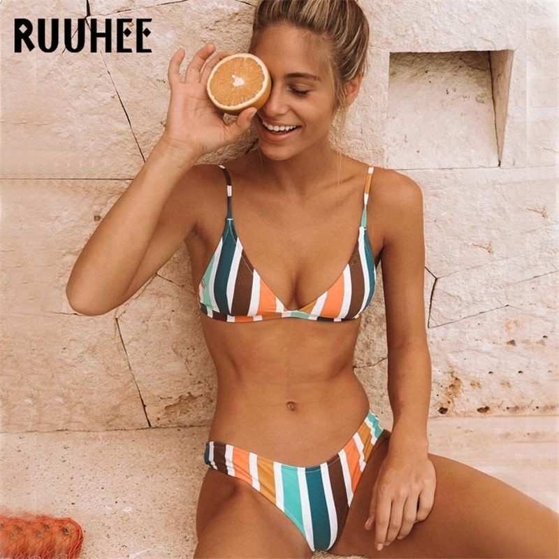 

RUUHEE Swimwear Women Bikini Striped Swimsuit Bathing Suit Women Bikini Set Push Up Female Low Waist Summer Beach Wear Y200319, B3516