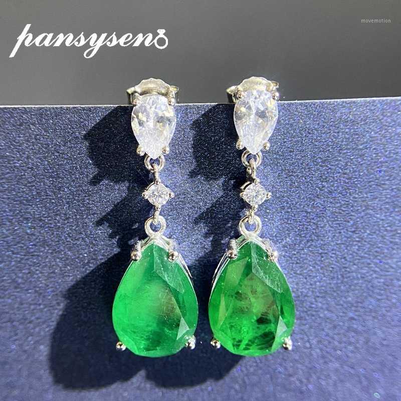 

PANSYSEN Charms 10X14MM Emerald Drop Earrings Women Green Gemstone Jewelry Sterling Silver 925 Dangle Earings Fashion Jewelry1