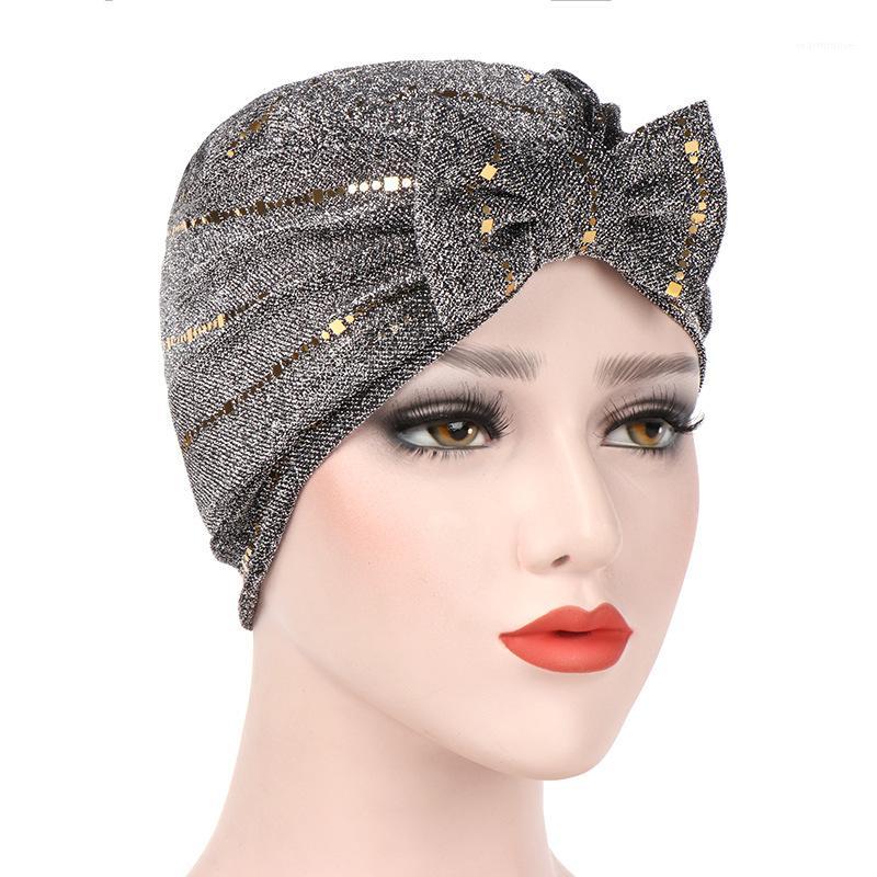 

Muslim satin silky turban hair bonnet solid color bow sleep cap beanie hat head wrap bonnets TB-541, Black