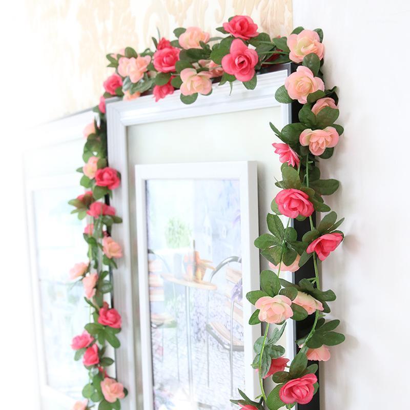 

250cm Silk Rose Wedding Decorations Ivy Vine Artificial Flowers Arch Decor with Green Leaves Hanging Wall Garland faux vines1, Sf-qf