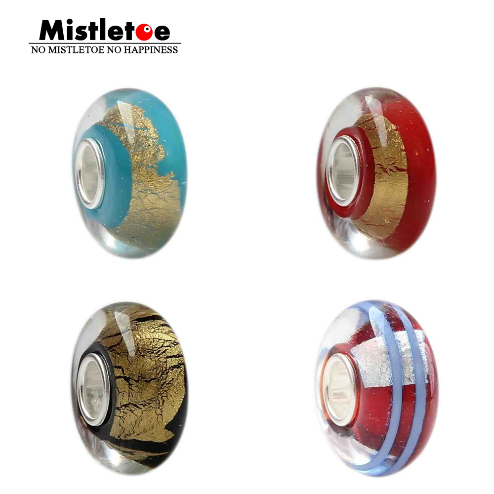 

925 Sterling Silver Gold Foil Large Hole Beads Murano Glass 3D Flower European Charm Beads Fit European 3.5mm Bracelet Wholssale