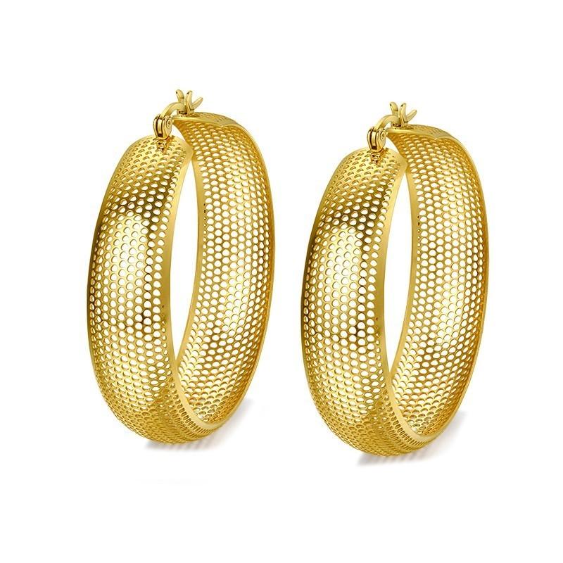 

Charm Dropshiping Vintage Hollow Style Big Round Earring Golden Stainless Steel Earing Women Jewelry