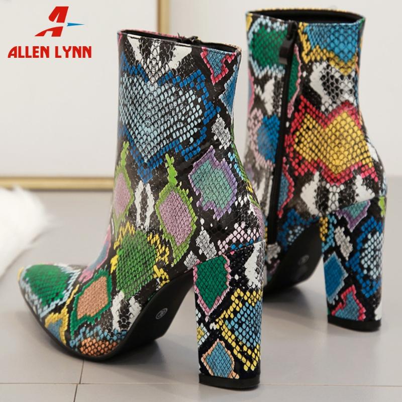 

ALLEN 35-41 Brand New Ladies Party Sexy Ins Hot Shoes Woman Fashion Snake Veins Prints Ankle Boots Women Colorful Boots
