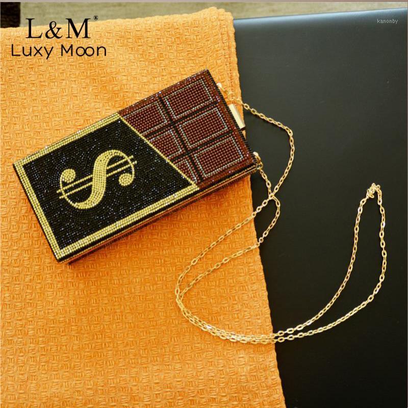 

Diamonds Money Evening Clutch Bags Chocolate Design Shoulder Bag Purse For Women New Elegant Dollar Hard Box Chain Bag XA11HT1, As picture
