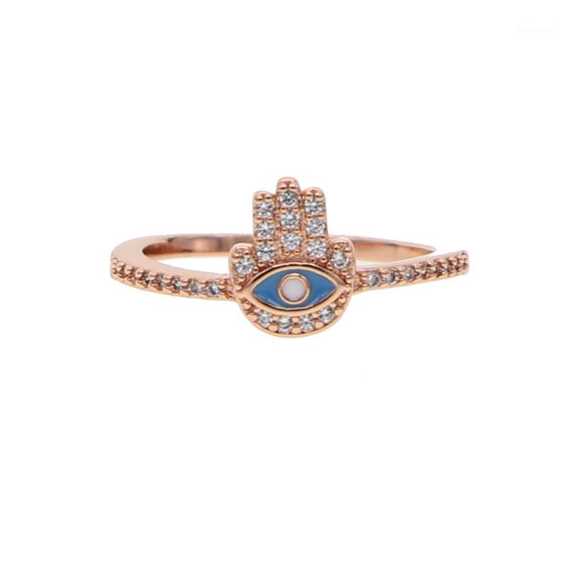 

Rose gold color tiny cute lovely hamsa hand fatima's hand charm sweet turkish jewelry finger rings engagement ring for women1