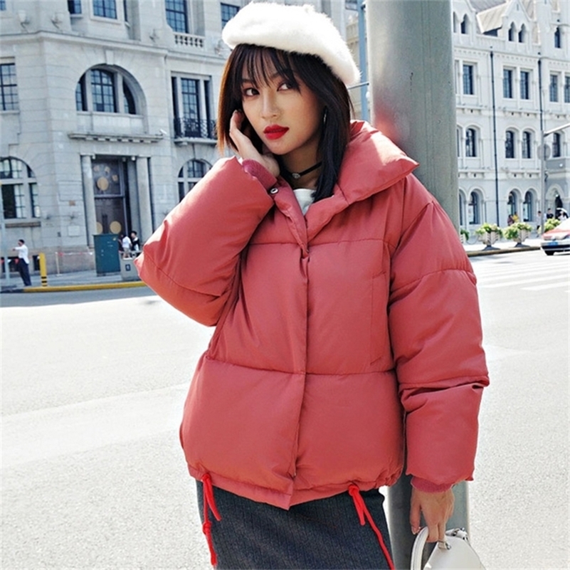 

short bubble jacket for women winter solid parkas Korean style stand collar thick cotton padded coat femme kurtka damska 201214, Rust red