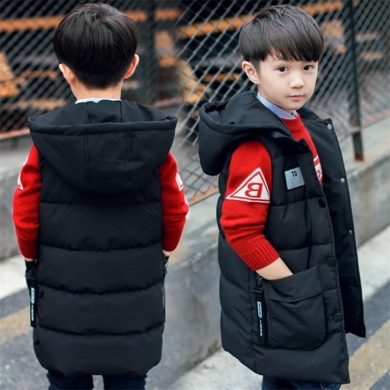 

New Winter Kids Vest Girls Boys Waistcoat Warm Hooded Coat Teens Sleeveless Jacket Cotton Baby Girls Clothes Casual Outwear 201106, Black