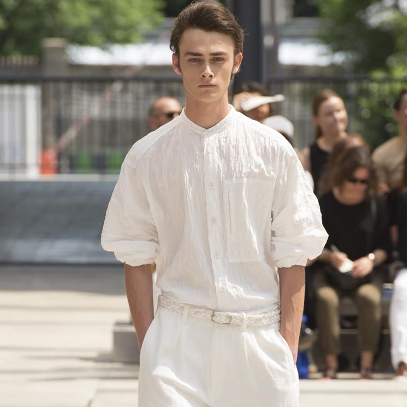 

Spring and Autumn Show models loose tide men's pants overall jumpsuit wide leg hair stylist trousers jacket Summer thin linen, Black