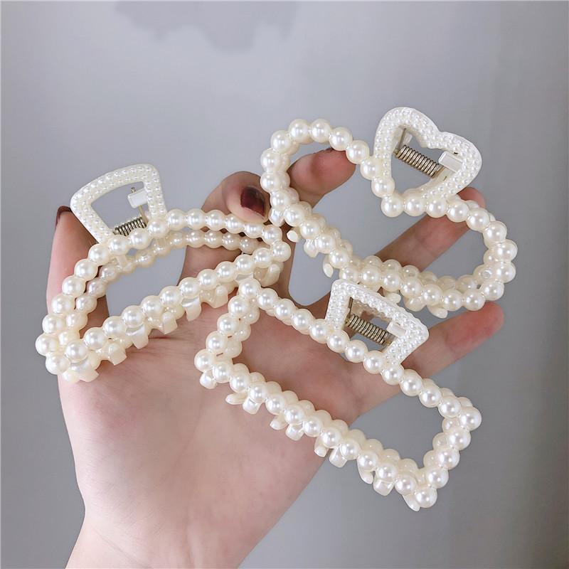 

Luxury Pearls Hair Clips For Women Imitated Pearl Hairpins Geomitric Hollow Out Rectangle Heart Hair Claw Ponytail Band