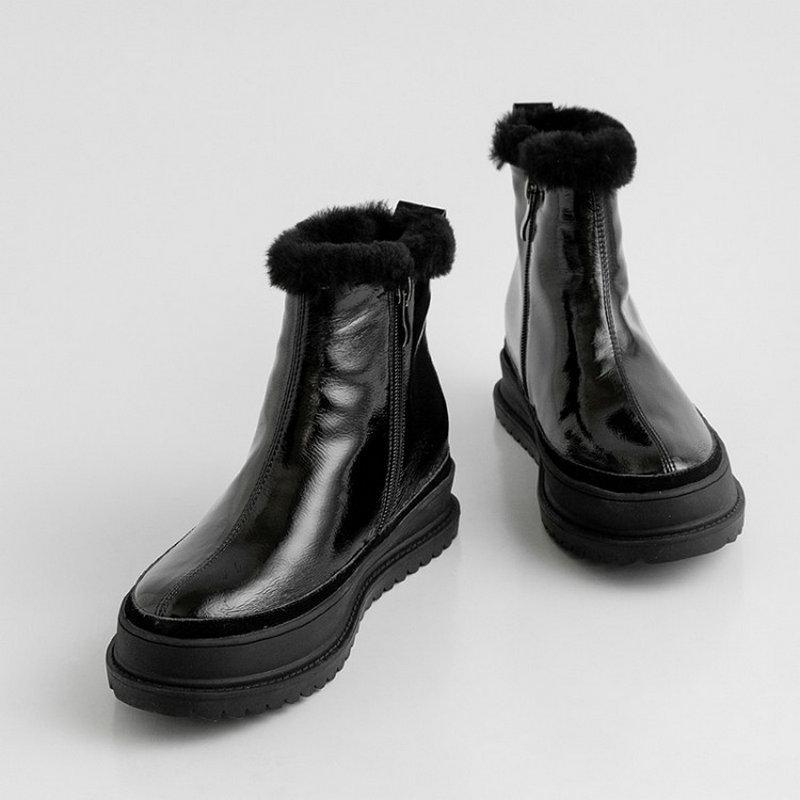 

Brand Women Wool Ankle Boots Winter Warm Short Boots Genuine Leather Office Casual Shoes Woman Flats Platform, Black