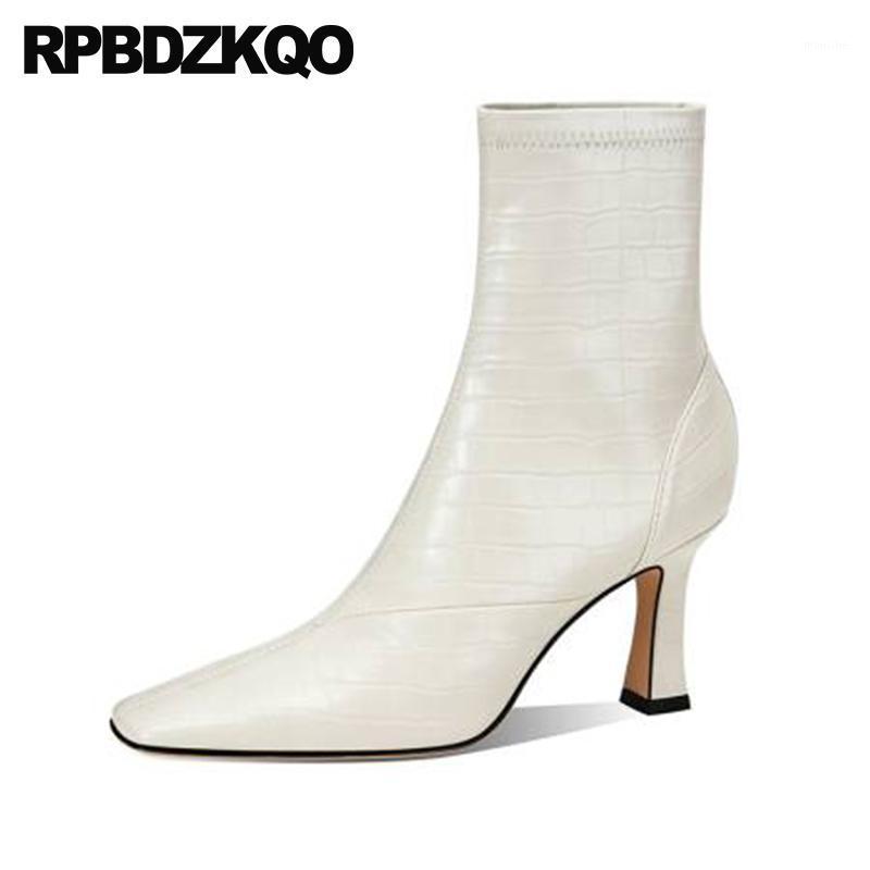 

Ankle Women Shoes Square Toe White Wedding Boots Bridal Booties Slip On Stiletto Vintage Snakeskin Snake High Heel Brown Winter1, Black