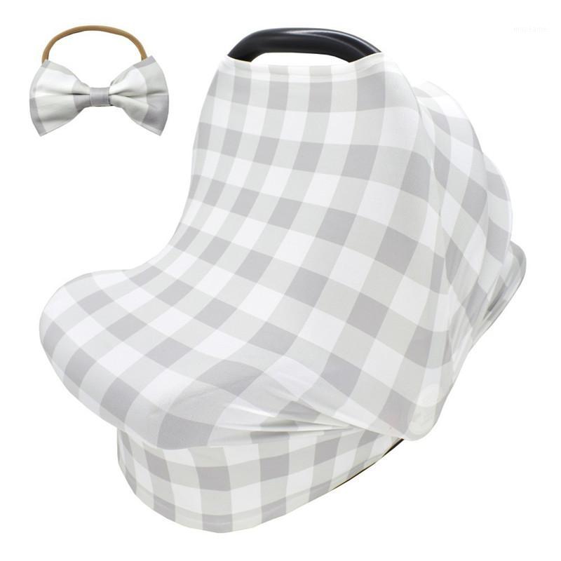 

2020 HOT Functional Plaid Breastfeeding Towel Hair Band Set Multi-function Safety Seat Cover Baby Bow Hair Band1