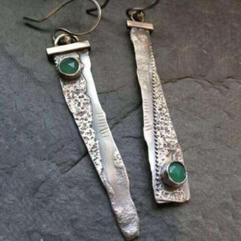 

Vintage Silver Color Geometric Long Asymmetric Earring For Women Ethnic Oil Green Pendant Dangle Earrings 2020 Accessory O3D231
