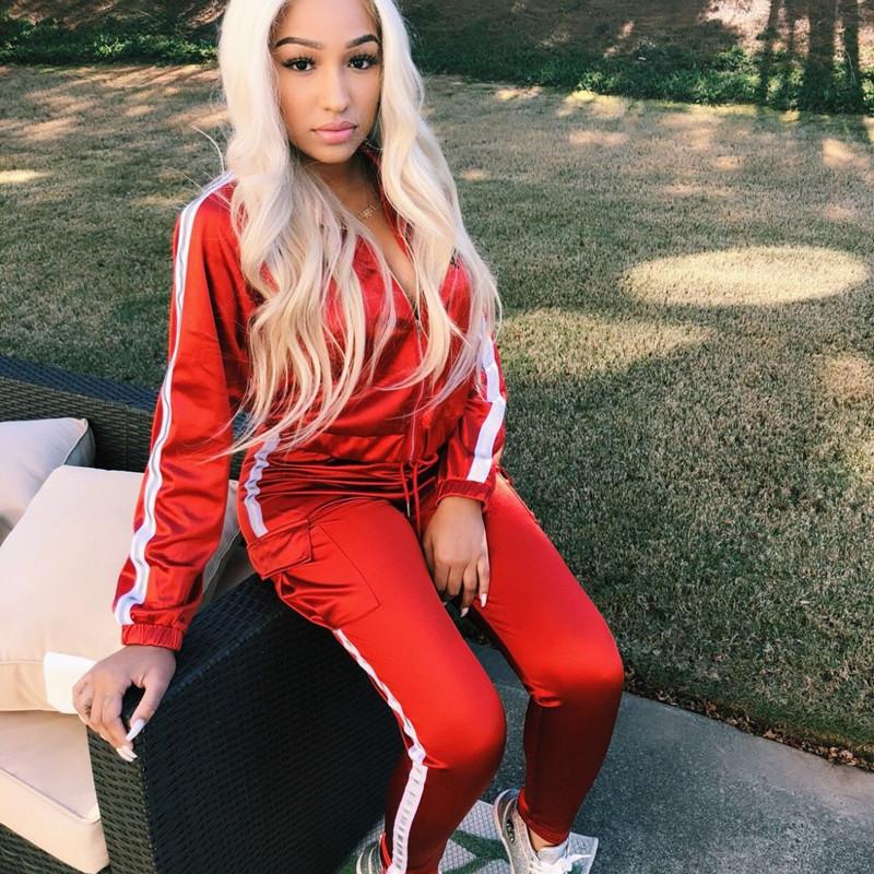 

Tracksuits Women' Suit Long Sleeve Top And Pants Casual Sport Suit AutumnTwo Piece Set Loose For Sportswear Sports Women, Red