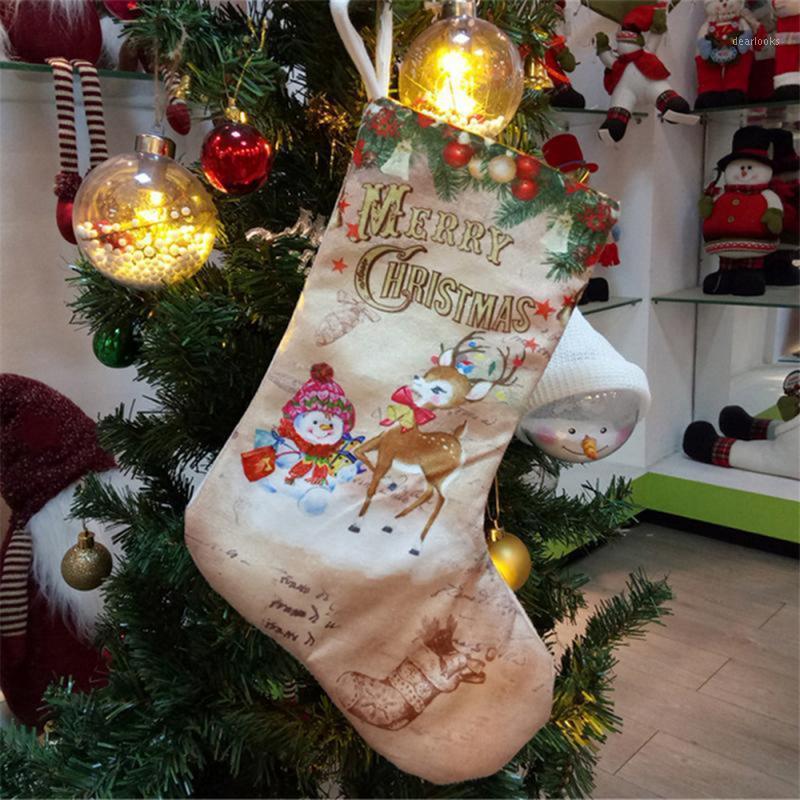 

Christmas Stockings Pendant Cloth Ornaments Christmas Pattern Print Holiday Party Houseware Gift Various Styles Mixed Colors1