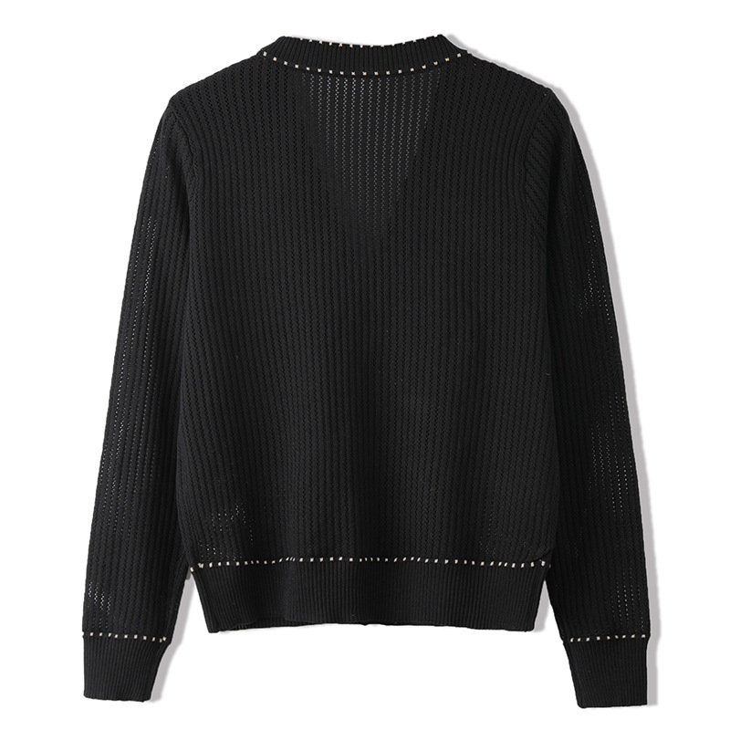 

New Beginning Female Hollow Autumn Out Knitted Cardigans with Cleavage v Fine Buttons Outerwear Blouses Lady of the Casual Office Zl7p, White