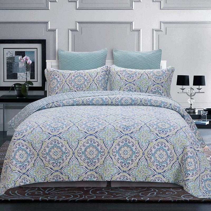 

CHAUSUB Printed Bedspread Quilt Set 3PCS Washed Cotton Quilts Quilted Bed Cover Pillowcase  Queen Size Coverlet Sets1, As picture