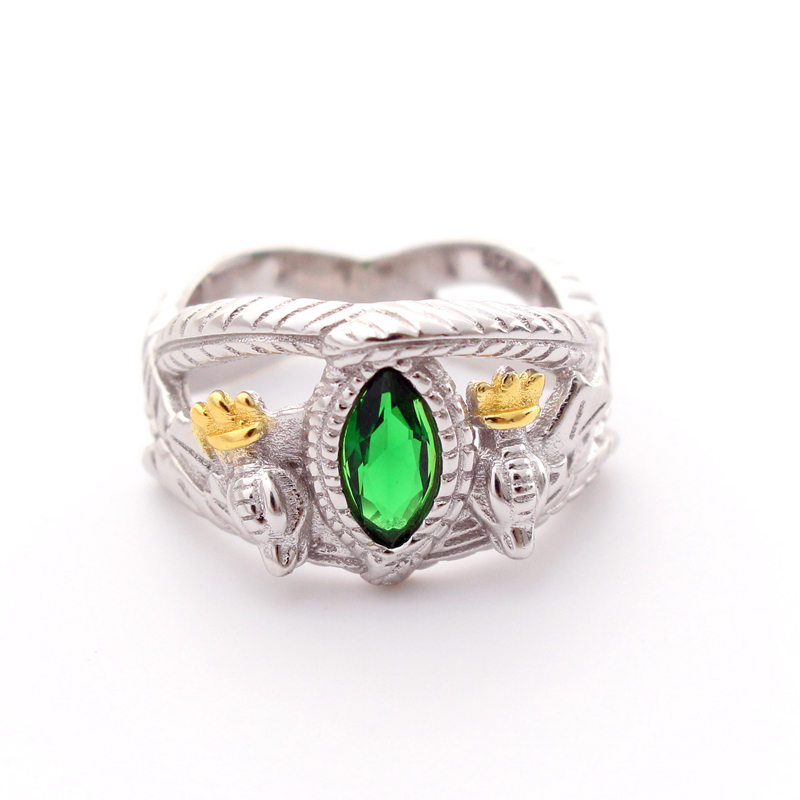 

925 Sterling Silver Lord of Rings LOTR Aragorn's Ring of Barahir Mens Crystal Ring US size 8-13# J0112, Slivery;golden