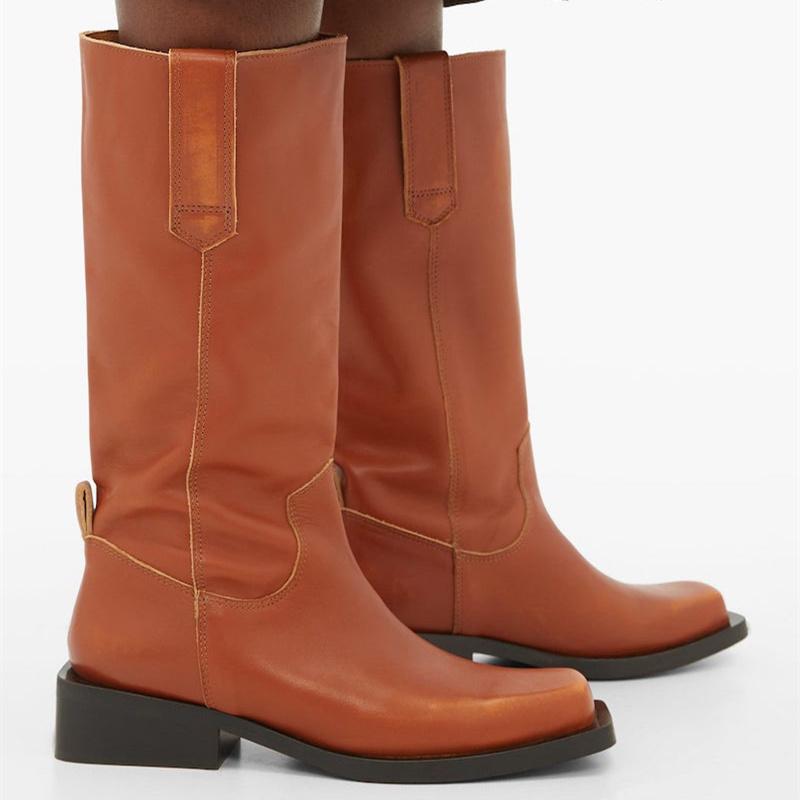 

Autumn New Mid-Calf Boots Women Retro Square Toe Slip-on knight Boots Women Fashion botas de mujer 2020 Winter Shoes, Black