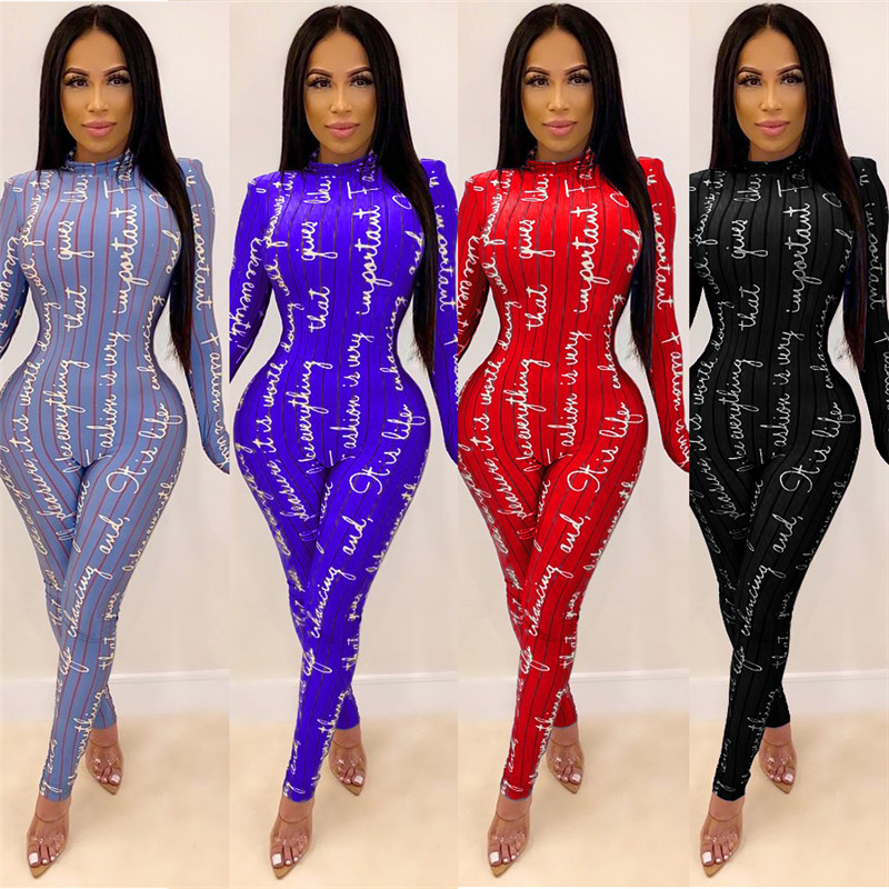 

Fall Winter Women Designer Jumpsuits Rompers personality print letter overalls fashion Sexy women capris one Piece Pants Slim Leggings 1902, Mix color